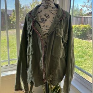 Free People: Flight Line Bomber Jacket Western Tribal Cargo Pink Green